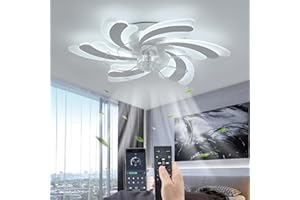 YUNZI LED 50W Ventilateur de plafond avec éclairage, Moderne Silence Ventilateur de plafond avec lampe pour le salon Salle à manger Chambre à coucher Cuisine, Réglable 6 vitesses, Blanc 65CM