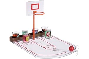 ‎RELAXDAYS Relaxdays Basketball Trinkspiel, lustig, 6 Glas Shotgläser, Korb + Ball, Partyspiel HxBxT 22,5 x 24 x 44 cm, transparent