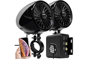 Aileap M150 Motocyklowy Wzmacniacz audio z AUX, MP3, Radio FM, 4 Cale, pełny zakres Wodoodporne głośniki stereo Bluetooth, pasuje do 1 do 1,5 w. Kierownica Motocykle ATV UTV (czarny, wentylator)