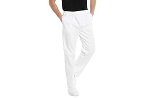 WWOO Uomo Pantalone da Lavoro Bianco Puro Cotone Pantaloni Opaco pantalaccio con Elastico Materiale