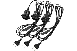 kwmobile 3x luminaire suspendu - douille avec circuit boîtier noir avec câble 3,5m vis bague filetée - lampe à suspension E27