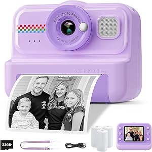 HiMont Kids Camera Instant Print, 1080P HD Instant Print Camera for Kids with 3 Rolls Print Paper & 32GB Card, Selfie Digital Camera for Kid, Ideal Kid Toys Gifts for Boys & Girls Age 3-14 (Purple)