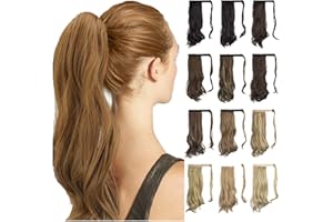 Sofeiyan Coleta Velcro Extensiones de Clip de Pelo Natural Rizado Cola de Caballo Extension Largo Sintético Ponytail Postizos Ondulada para Mujeres Chica-38 cm Rubio fresa