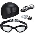 Hurdilen Swim Goggles, Swimming Goggles Anti-Fog UV Protection Coated Lens No Leaking with Swim Cap,Nose Clip,Earplugs,Case for Men Women Adult Youth Kids