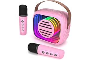 NAUOTK Karaoke per Bambini con 2 Microfoni, Macchina Karaoke Bluetooth Portatile, Regalo Bambina Mini Karaoke Cassa con LED, Regalo per Bambina 3-12 Anni
