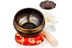 UNIDEAL Ensemble de bols chantants tibétains, Bol de Méditation pour Thérapie, Artisanal Fabriqué au Népal, avec Maillet en bois et coussin de soie pour la relaxation mentale Yoga Guérison des Chakras