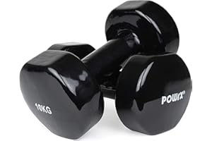 POWRX Mancuernas vinilo 0,5-10 kg - Ideal para entrenamiento en casa y gimnasio - Peso y color a elegir + PDF Workout