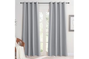 KGORGE Rideaux Occultants Rideau Opaque, 2 Pièces Rideau Thermique Anti Froid Decoration de Cuisine Salon Masion Chambre Design Moderne avec Oeillets Prêt à Poser, Gris Clair, 140x220cm
