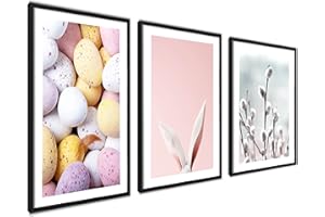 ag.art deco Ostern Poster Set | 3 Stück 30x40cm | Osterdeko Pastell Poster Hasen Eier Blumen | ohne Rahmen