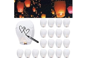 ZOKABOC 20 Packs Chinese Sky Lanterns to Release, Fire Resistant Paper Lantern for Memorial, Premium Quality ECO Friendly Biodegradable Flying Lanterns for Parties Supplies and Festivals, White