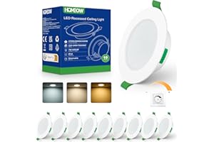 HOMEOW Spot LED Encastrable Dimmable 7W, LED Spot Etanche Salle de Bain 600LM IP44, Trou Φ75-90mm, Extra Plat 24mm, Spots Plafond Blanc Chaud 2700K, Blanc Neutre 4000K et Blanc Froid 6000K, Lot de 10