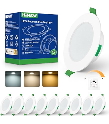HOMEOW Set van 12 led-inbouwspots, extra plat, 7 W, 220 V, 700 lm, badkamerspot, IP44, 2700 K, warmwit, inbouwspots, voor keuken/woonkamer/hal, diameter 118 mm, uitsparing 95 - 110 mm