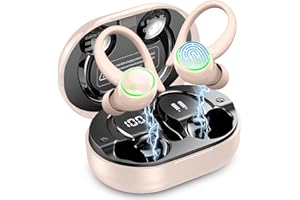 Matast Cuffie Bluetooth Sport 5.3 Con Cancellazione Rumore, 50 Ore Wireless Stereo Con Mic, Display LED, IP7 Impermeabili, Rosa Chiaro