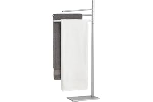 Relaxdays Portasciugamani a 3 Bracci Mobili, Piantana Bagno, HLP: 83x33,5x14 cm, Porta Asciugamani in Metallo, Argento