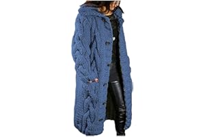 EMUKFD Women Open Front Cardigan Cable Knit Sweaters Solid Color Lightweight Long Sweater Coats Button Outwear with Pockets Autumn Winter Loungewear