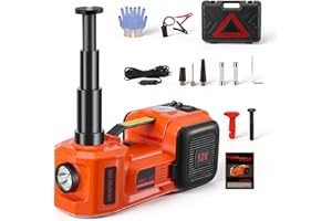 GJCRAFTS Cric hydraulique électrique 5T 12 V 180 W avec Pompe Gonflable et lumière LED Cric 150-540 mm pour Voiture, SUV, berline, monospace, Camion, Changement de pneus, réparation de Garage