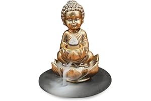 GOTHIS Quemador de Incienso Natural de Conos de reflujo - Figura Budas Decorativos - Ideal para Rituals Zen Reiki Yoga - Decoración con Flor de Loto para jardín Zen Efecto Cascada Regalo San Valentin Hombre