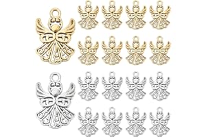 PandaHall 80 Stück 2 Farben Tibetischer Stil Engel Anhänger, Schutzengel Charms Metall Fee Anhänger für Armband Halskette Schmuck DIY Basteln, Antik Gold/Antik Silber
