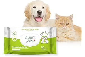 Italian Pet - Salviette Biodegradabili Olio di Neem - Salviettine Antiparassitarie - Protegge Cani, Gatti, Animali Domestici da Pulci, Zecche, Pappataci - 50 Salviette BIO Monouso - 20x30 cm