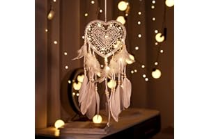 Hongyans Attrape de Rêves LED, Faite Main Capteur de Rêves en Plumes Lumineux Dream Catcher pour Chambre Maison Décoration Tenture Murale Mobile Decoratif Filles Enfants Cadeau