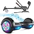 SISIGAD Hoverboard Go Kart with Hoverkart for Kids, 6.5 Inch Two-Wheel Self Balancing Hoverboard with Bluetooth Speaker & LED Lights, Black, Gift for Children
