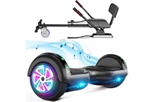 SISIGAD Hoverboard avec siège, Hoverboard à deux roues de 6,5 pouces avec haut-parleur Bluetooth et lumières colorées, scooter auto-équilibrant pour enfants (Go-Kart inclus)