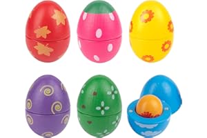 DILPEAK Eier Spielzeug, Eier mit Magnetfunktion, Eier mit leicht ablösbarer Schale, Farbige Eier Spiel, Realistisches Ostern Lernspielzeug für Kinder ab 3 Jahre aus Holz