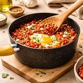DEİNHAUS Granit Kaplamalı Yapışmaz Tava, Ahşap Saplı, Kompakt Tasarım, Siyah, Sos ve Yemek Pişirme i&ccedil;in