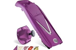 Börner Cortador de Verduras V5 (Set Básico) • Mandolina en V para Cortar Rodajas en 4 Grosores • Cortadora de Acero Inoxidable • Mandolina Ajustable para Frutas y Verduras • Color: Violeta