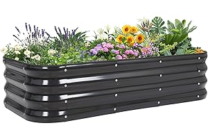 INNO STAGE Adjustable Raised Garden Bed, 3Ft Metal Planter Boxes Outdoor for Growing Vegetables,Herbs,Flowers Steel Plant Raised Garden Bed Kit - Grey 1Pack