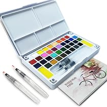 ARTISTIK Set Acquerelli In Pastiglie, 50 Colori Vivaci In Latta Metallica Portatile, Con Pennello E 4 Vaschette Vuote, Per Principianti E Artisti