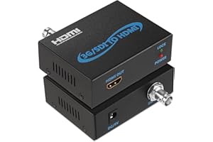 KOQEIEY SDI a HDMI Convertidor, SDI a HDMI Audio De-embedder Soporte 3G-SDI, HD-SDI, SD-SDI Auto Format Detection y Stereo Audio De-embedder, SDI Loopout