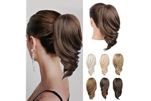 REECHO Ponytail Extension - 12" Short Claw Clip in Ponytail Hair Extension Wavy Clip in Ponytail Natural Soft Synthetic Pony Tail Hair Pieces for Women (Medium Brown)