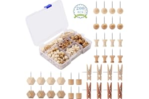 Ticeed 200 Piezas Chinchetas de Madera Pines para Tablero de Anuncios de Corcho Chinchetas De Mapa Decorativas para Tablón de Anuncios Mapa (5 Tipos, 2 Colores)