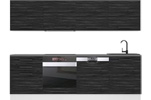 B BELINI GROUP Belini - Blocco cucina Alice - Mobili da cucina 240 cm, senza elettrodomestici con pensili e armadi, senza controsoffitti, in ebano reale