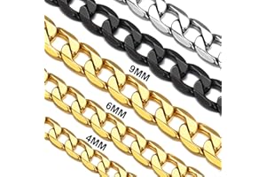 Suplight Collar de Cadena Cubana 4MM/6MM/9MM Cadena Hombre Acero Inoxidable 46cm-76cm Cadena Cubana Hombre Plateado/Dorado/Negro
