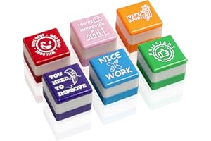 LUPACIA Set de 6 Sellos Cuadrado Motivacionales para Regalo Profesores y Niños, Infantiles, Colores Variados, Seguros y Duraderos, 25mm x 15mm, para Estimulación y Diversión en el Aprendizaje. (6, Inglés)