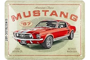 Nostalgic-Art Plaque rétro, 15 x 20 cm, Ford Mustang – GT 1967 Red – Idée cadeau pour fans de Ford, Official License Product (OLP), en métal, design vintage
