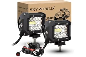 SKYWORLD 2 Pcs 10 cm 60W Barre de Travail Led avec 12v faisceau de câblage kit, Projecteur Led Voiture Phare de travail pour 4x4 Offroad Tracteur Camion SUV ATV lampe, 6000K feu antibrouillard