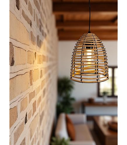 Warmweiße Deko Lampe Rattan Hängelampe Batteriebetrieben – Boho Akku-Pendelleuchte Mit Timer, Wasserdicht, Warmweiß, Für Garten & Balkon