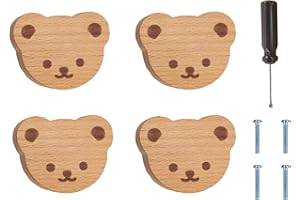 ED-Lumos Lot de 4 boutons d'armoire en forme d'ours avec expressions faciales en bois pour la maison