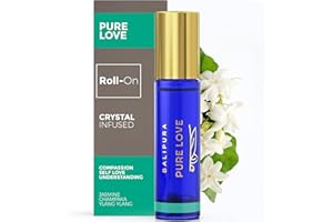 BALIPURA Aura Roll-On para atraer "Amor puro" con bola de rodillo: Aventurina y piedras semi preciosas naturales, hecha con aceites esenciales puros de jazmín, ylang ylang, Hecho a mano en Bali, 8 ml