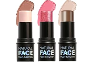 Nivofu Lot de 3 bâtons de fard à joues, légers et naturels, imperméables et durables, pour contour bronzant et crème faciale