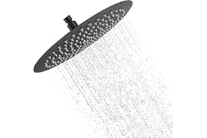 YKUKIZEE 12 inch Black Rain Shower Head Round, 30 cm Fixed Rainfall Shower Head 304 Stainless Steel, High Pressure Large Shower Head Overhead Waterfall for Bathroom