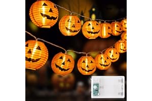 Auting Guirlande lumineuse d'Halloween à piles - 6 m - 20 LED - Citrouille orange - Lampion - Avec batterie - Étanche - Décoration d'Halloween pour l'extérieur et l'intérieur - Toussaint - Décoration