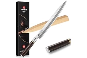 XINZUO 30cm Sashimi Cuchillo de Acero Inoxidable X7Cr17MoV, Yanagiba Tradicional Japonés con Hoja de un Solo Filo para Sushi, Mango de Madera de Ébano con Vaina