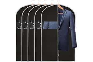 Patvingot Suit Bags 40 Inch 5Pcs, Dust Proof Moth Protector Travel Garment Bag with Clear Window Zipper, Used for Suit, Coats, Black
