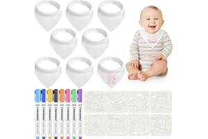 Aolso Baby Lätzchen zum Bemalen - 8 Stück Weißes Baumwolllätzchen mit 8 Textilstiften und Zeichenvorlage - Wasserdichtes Lätzchen (40*29cm) für Babys und als Geschenk zur Babyparty