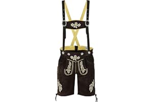 RIDEX Mens Bavarian Short Lederhosen Cowhide Brown Leather with Matching Suspenders