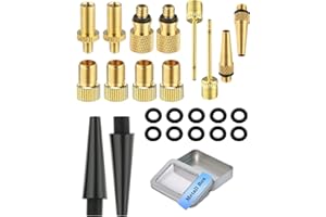 AUZOSL Lot d'adaptateurs de valve de vélo – 28 pièces, boîte en métal – Pour toutes les valves Dunlop, valves de vélo Sclaverand (DV, AV SV) – Avec adaptateurs coniques et aiguilles à bille